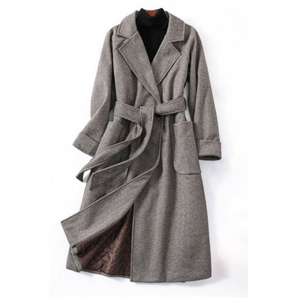 

2019 new elegant wool coat female spring fall long jacket herringbone blend ladies winter coats women abrigos mujer xa248, Black