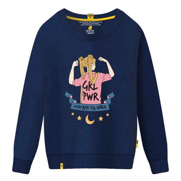 

new brand women's sweater round neck collar with beautiful girl print sweatshirts for women causal loose designer hoodies long sleeve c, Black