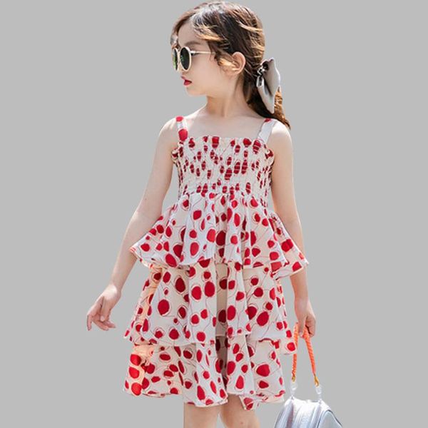 

kids summer dresses for girls dot pattern party girl tiered dress casual kid dress teenage costumes for girls, Red;yellow