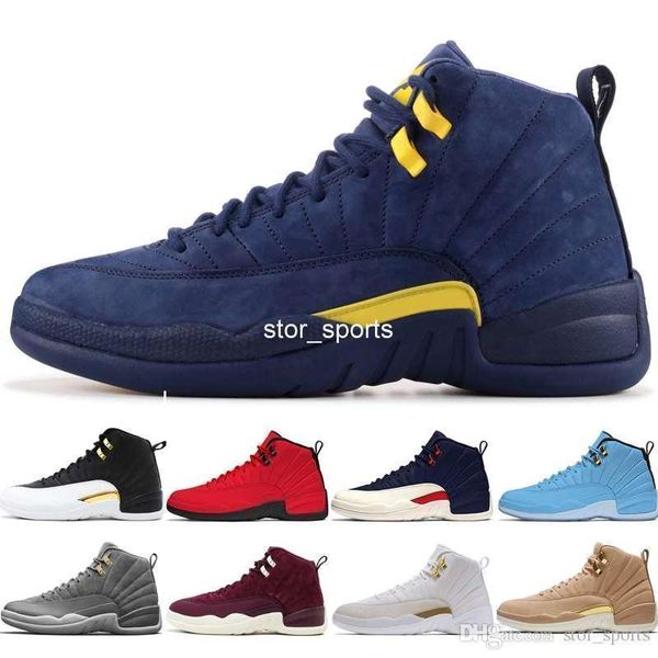 

boxnew with 12 michigan pe mens basketball shoes psny navy blue suede 12s women gs hyper lemonade designer sport sneakers us 5.5-13