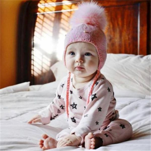 

autumn winter baby hats boys girls wool ball knitted hat fashion pearl fluff ear cap cute warm parent-child hat, Yellow