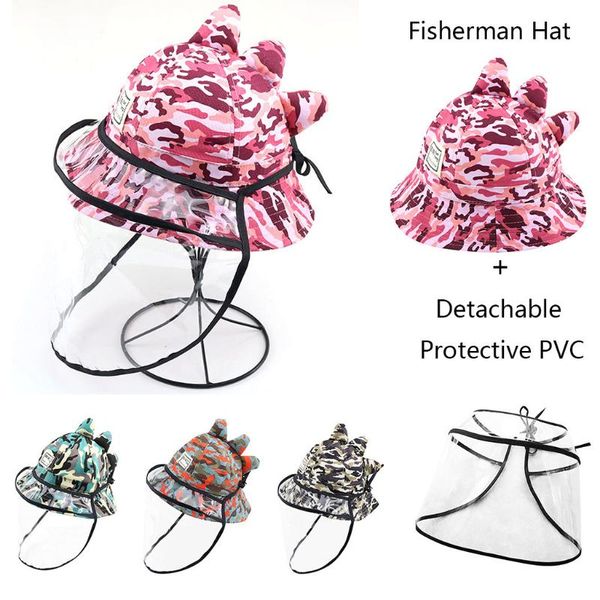 

children camouflage hat anti-spitting protective hat with dustproof transparent cover kids boys girls fisherman cap, Yellow