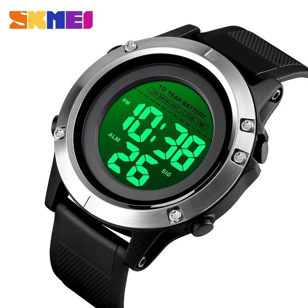 

skmei led dual time wrist watches mens sport digital mens watch waterproof ten year battery alarm chrono clock montre homme 1518, Slivery;brown