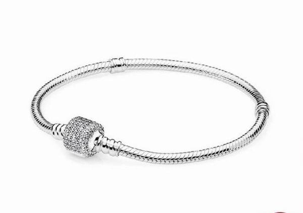 Mais novo Pulseira de prata Pulseiras Genuíno 925 Sterling Silver Encantos Pulseiras com Cz Clear Cadeia de cobra DIY jóias atacado venda quente