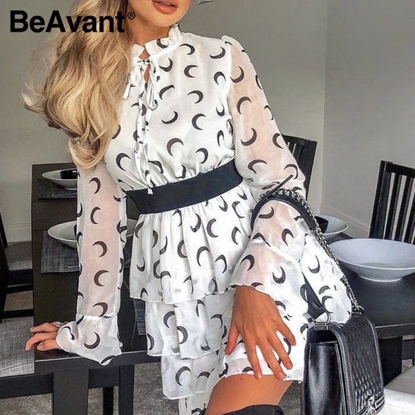 

beavant high waist summer short dress women 2020 long sleeve ruffles casual dress elegant female v neck noho vestidos, Black;gray