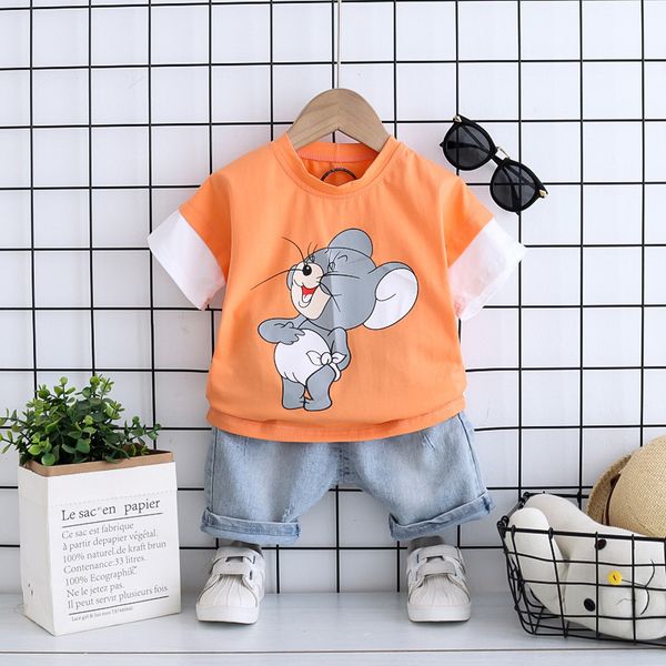 

2020 summer korean cartoon mouse kids boys clothes toddler cotton short sleeve fashion clothing set for boy, White