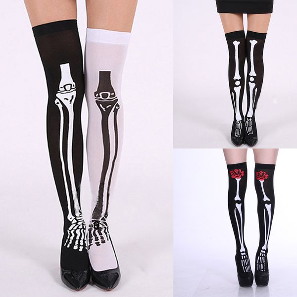 

women halloween skull cosplay party printed pantyhose stockings costume masquerade carnival cosplay soft 10.9, Black;white