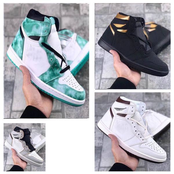 

1s 1 high og black metallic gold basketball shoes mens 1 tie-dye 1 mocha sneakers trainers with box
