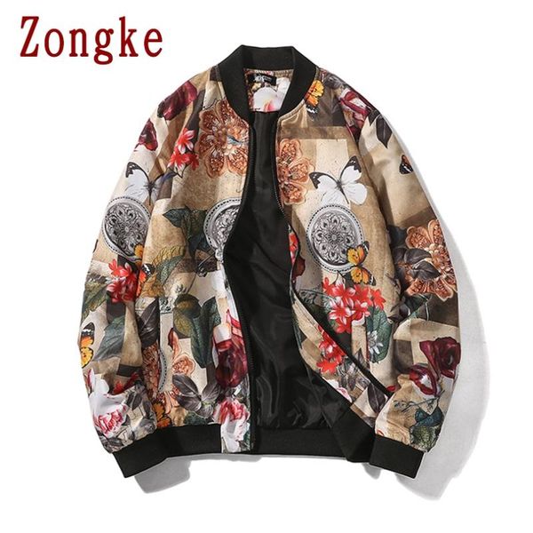 

zongke 2020 новая весна цветочный свободного покроя куртка мужчины пальто марка приталенный fit бомбардировщик куртки мужчины пальто мода ве, Black;brown