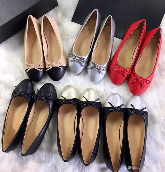 

classic women leather loafers patent calfskin tweed ballerinas 11 colors female bowtie ballet flats slippers large size 34-42, Black