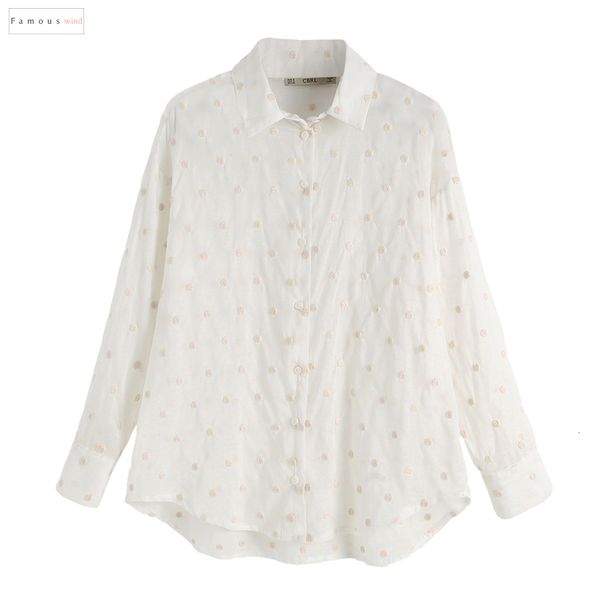 

shirt casual women blouses and shirts smock 2019 regular summer embroidery polka dot female long sleeve loose camisa blusas, White