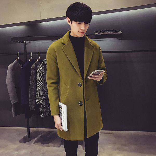 

casual wool blend mens coat loose men jacket single breasted korean male fashion coat, Black