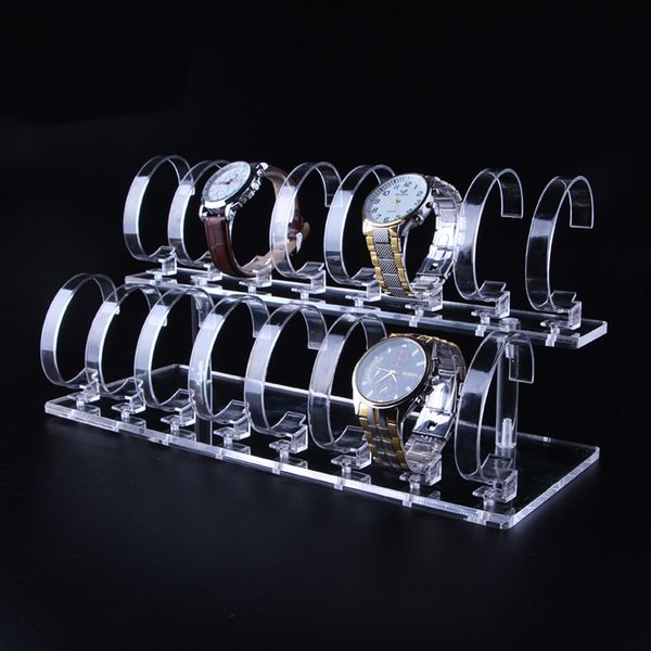 

fashion wrist watch bracelet display rack stand holder 1 set clear 2-tier detachable design with 16 display stand, Black;blue