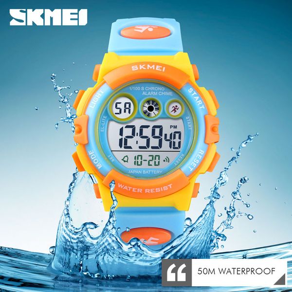

skmei kids led sports watch 50m waterproof children alarm digital clock 1451 time date week display, Slivery;brown