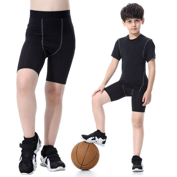 

2019 youth kids boys compression base layer skins shorts quick-drying mid thigh pants quickly drying a, Black