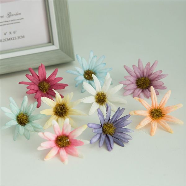 

300pcs 5cm 10colors artificial silk daisy flower heads diy wedding home decoration diy scrapbooking flores accessories plant ornaments