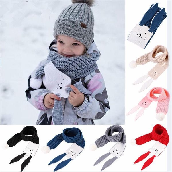 

cartoon kids scarf winter warm knitted rabbit ear long scarves boys girls children solid soft fashion shawls wraps tta1722, Blue;gray