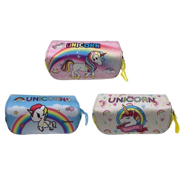 

cute pencilcase unicorn pen bag double zipper cartoon cute rainbow horse school stationery bag