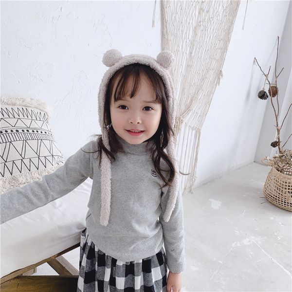 

осень зима мальчиков девочек чистый хлопок вышивка высокий воротник футболки 1-5 лет все дети-матч база tops одежды, Blue