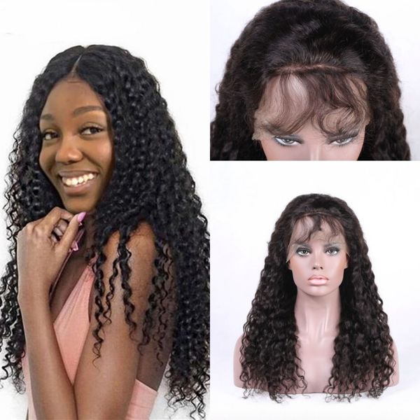

brazilian virgin human hair lace wigs with baby hair bleached knots kinky curly lace front wigs 130% density, Black;brown