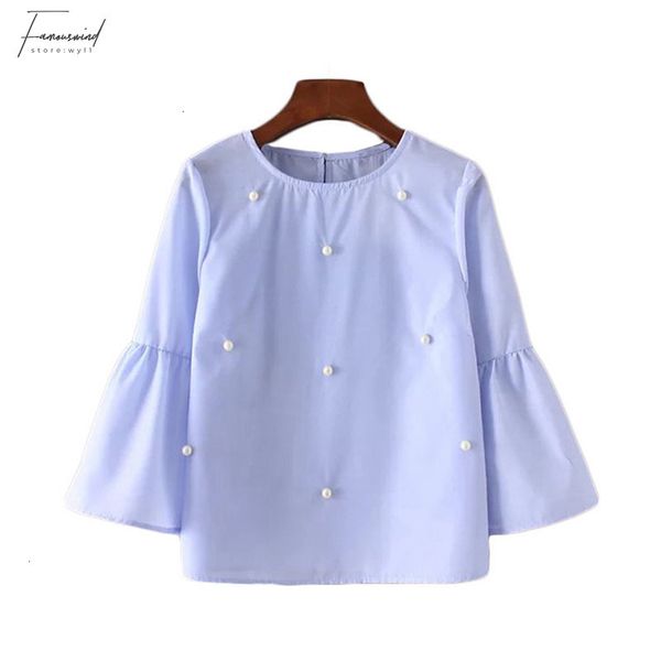 

дамы дизайнер tops блузы женщина vintage женщина flare рукав украшение блузки рубашки lady o шеи женской blusas топов хорошего качества, White