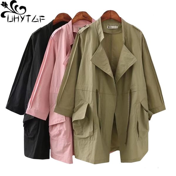 

uhytgf oversized spring trench coat for women belt loose thin lady coat pure color wild medium long ladies windbreaker coats1385, Tan;black