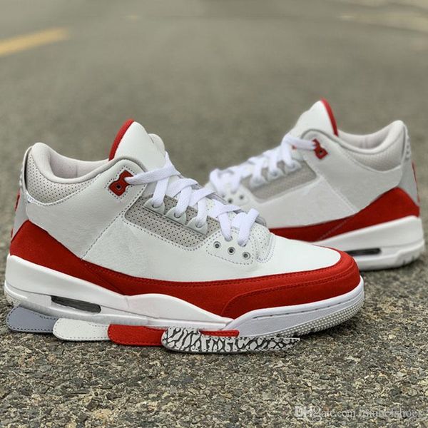 

2019 Tinker Basketball Shoes 3s White Red Changable Patch Fashion Designer Mens Real Leather Sports Trainer Sneakers Size 40-47.5