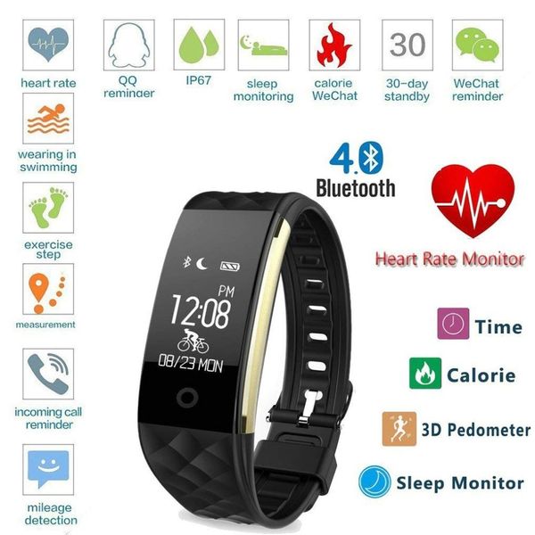 

heart rate activity fitness tracker s2 bluetooth ip67 waterproof sports wristband pedometer sleep monitor call reminder bracelet, Slivery;brown
