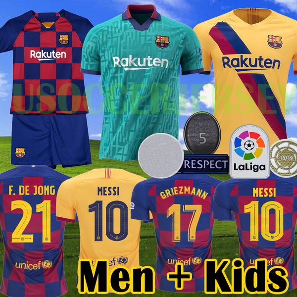 

2019 2020 barcelona me i griezmann third blue occer jer ey f de jong xavi inie ta football hirt men kid 19 20 kit uniform, Black;yellow