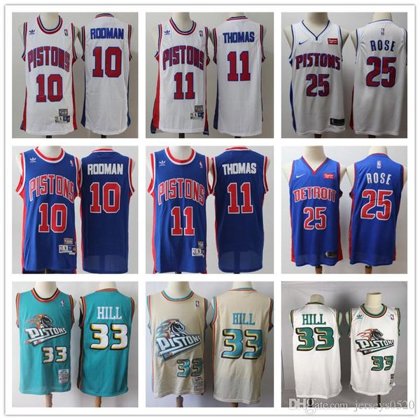 

mens detroit pistons throwback grant 33 hill isiah 11 thomas dennis 10 rodman derrick 25 rose basketball shorts basketball jerseys