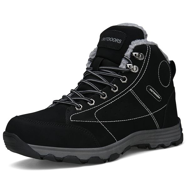 

high shoes winter men's boots casual sneakers lace up safety work man snow booties big size 46 chaussures homme, Black