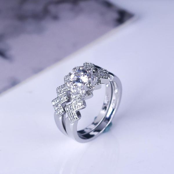 

white zircon stone ring set new fashion engagement ring vintage wedding rings for women bridal sets, Slivery;golden