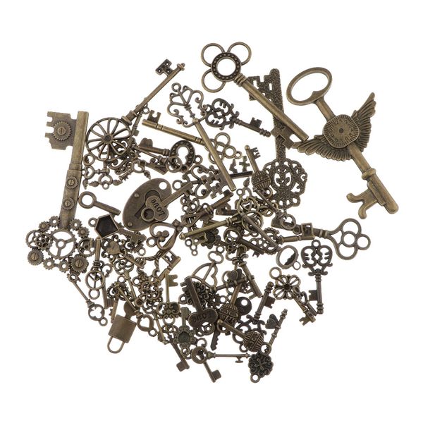 

70 pieces bronze assorted antique locks keys charms pendant jewelry making, Black