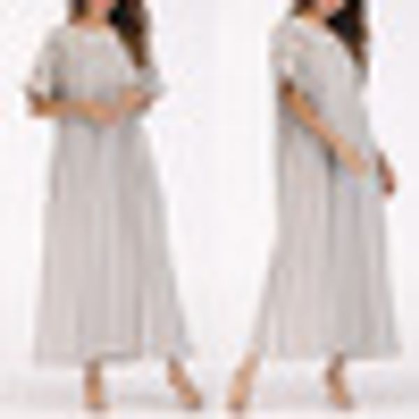 

women dresses casual crew neck striped long dress short sleeve baggy linen vacation holiday beach boho maxi dress, Black;gray