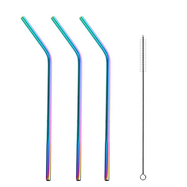 

3pcs/set multicolor stainless steel drinking straw reusable drinking environment-friendly straws with cleaning brush for party a