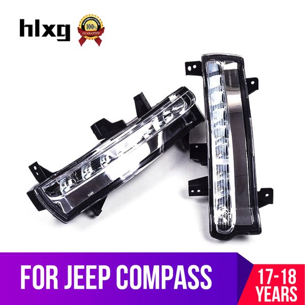

hlxg 2pcs led daytime running light for compass 2017 2018 with flowing turn yellow signal funciton 12v drl fog lamp for car