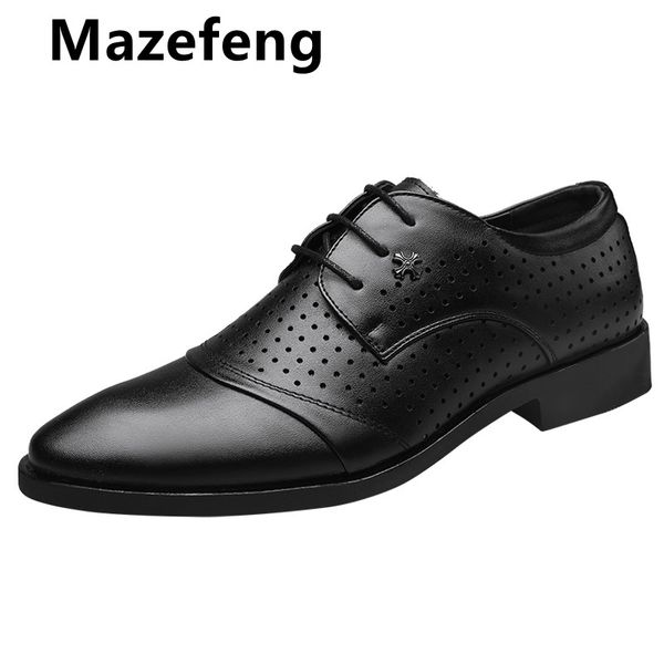 

2019 men weddin shoes microfiber leather formal business pointed toe for man hollow out dress shoes men's oxford flats, Black
