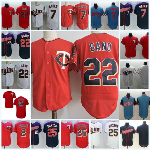 

mens #2 brian dozier #7 joe mauer #22 miguel sano jerseys stitched red white #20 eddie rosario #25 byron buxton jersey s-3xl, Black;red
