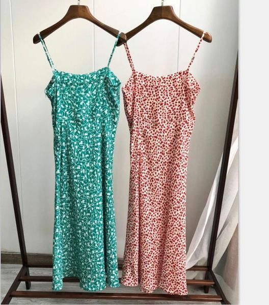

women spaghetti strap midi dress flower print sleeveless fresh chiffon trumpet dress 2020 new, Black;gray