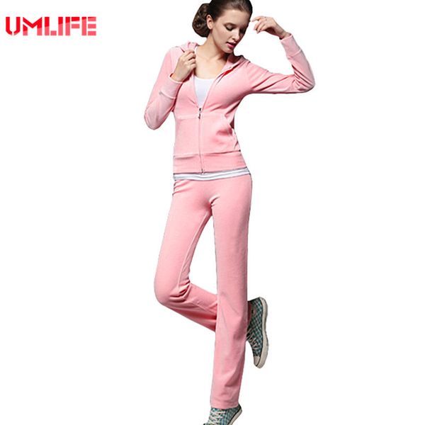 

umlife sports suit women velvet tracksuit 2017 new fitness winter sport set embroidery jogging suit femme track top, White;red