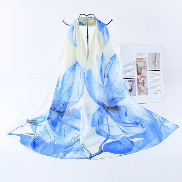 

2020 chiffon scarfs women florial silk scarf luxury summer beach towel poncho girl 200*150cm big size chiffon bandana shawl, Blue;gray