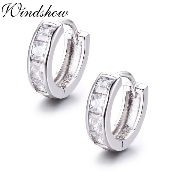 

cute 925 sterling silver square cz stone circles small loops huggie hoops earrings for women jewelry girls aros artes kolczyki, Golden;silver