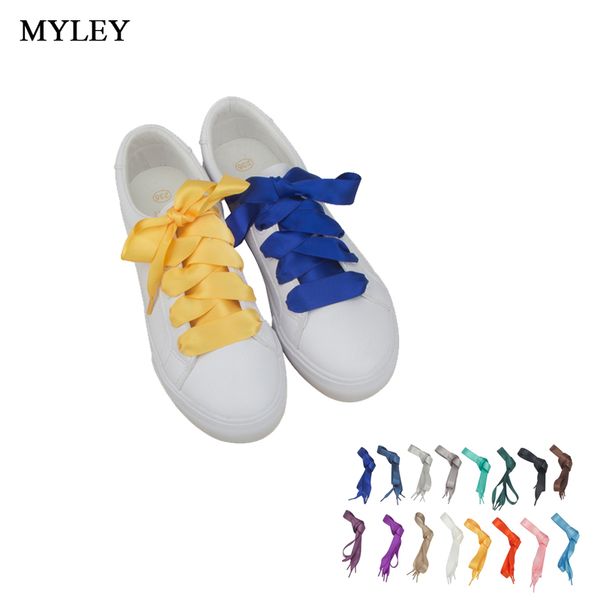 

myley 1pair 120cm fashion shoestrings women shoelaces flat silk satin ribbon shoe laces sneakers sport shoes, Black