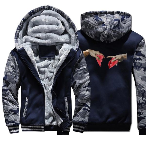 

michelangelo warm militray thick fleece coat sweatshirt men winter jacket heart break hoodie sweatshirts male camouflage hoodies, Black