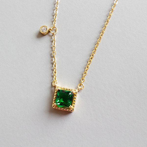 

new fashion 925 sterling silver emerald square pendant necklaces for women white zircon charms geometric necklace&pendant, Black