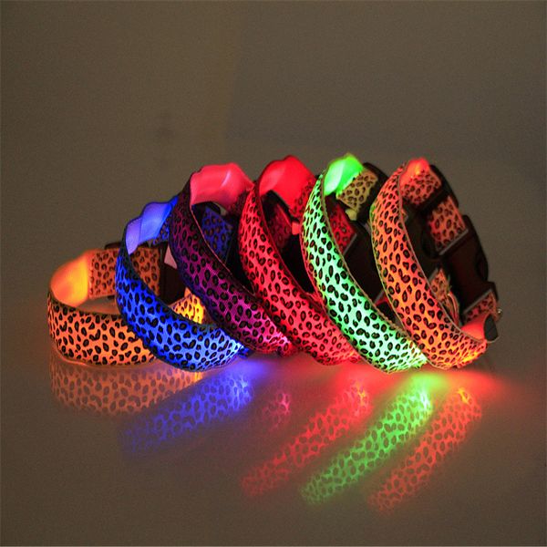 

luminous night safety pet collars nylon leopard led light up usb rechargeable collar glow in the dark pet products size s-xl s25