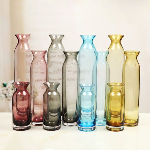 Europe Type Color Glass Vase Crafts Long Style Vase Home Wedding