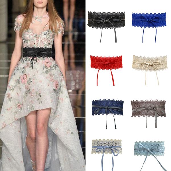 

bowknot tie corset waistband floral lace ultra wide girdle women's fashion sweet cummerbunds for dress decorative strap fit belt, Black;brown