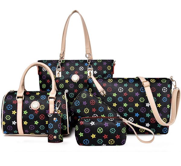 

new women bags leather handbags fashion shoulder bag female purse 6-piece set designer brand bolsa feminina
