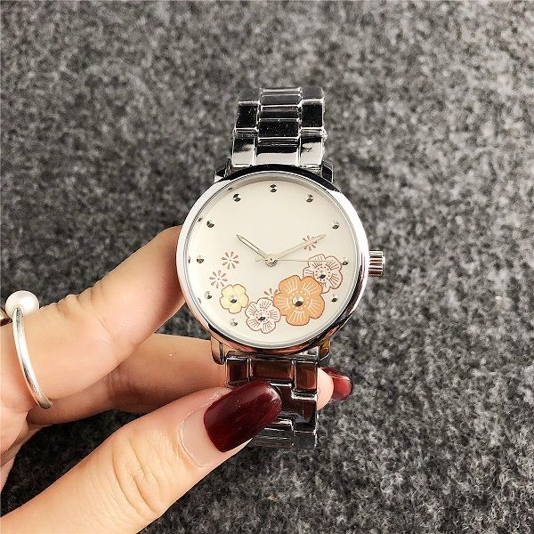 

luxury women's watch four seasons flower casual fashion m quartz watch steel belt folding buckle 7220dh ing, Slivery;brown